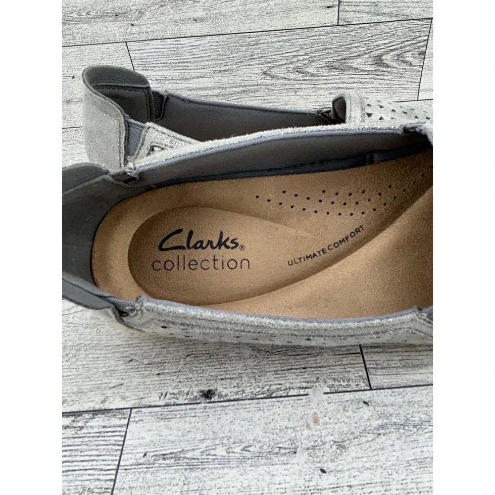 Clarks Collection Silver Metallic Perforated Espadrille Slip On Shoes Women 6.5M